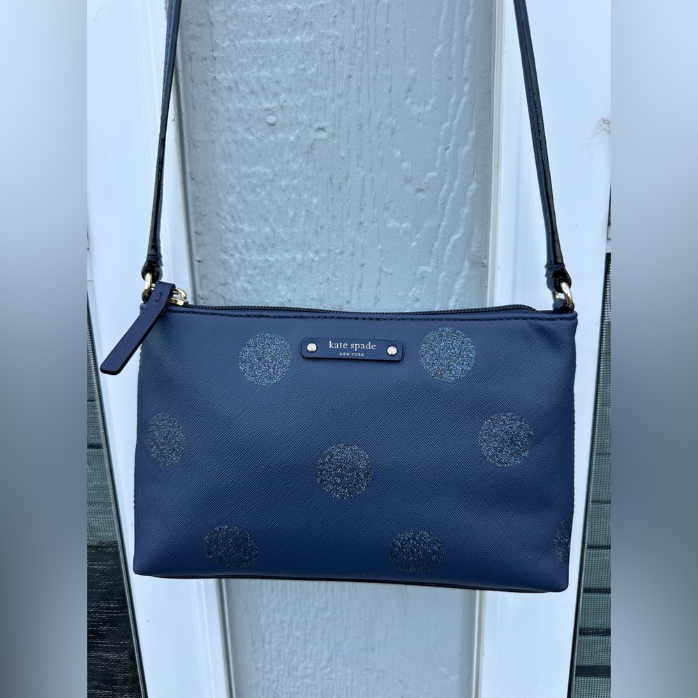 Kate Spade Haven Lane Ramey Navy Glitter Polka Dots Crossbody Purse - Picture 4 of 10